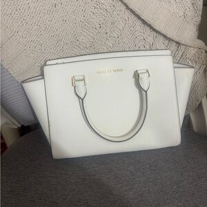 Michael Kors White Leather Satchel with Gold Hardware